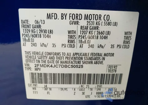 2013 Ford Edge Sel z USA, uszkodzony, nr VIN 2FMDK4JC7DBC50525